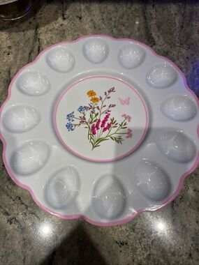 Dolly Parton Egg Serving Platter - Pink Trim. Wildflower.